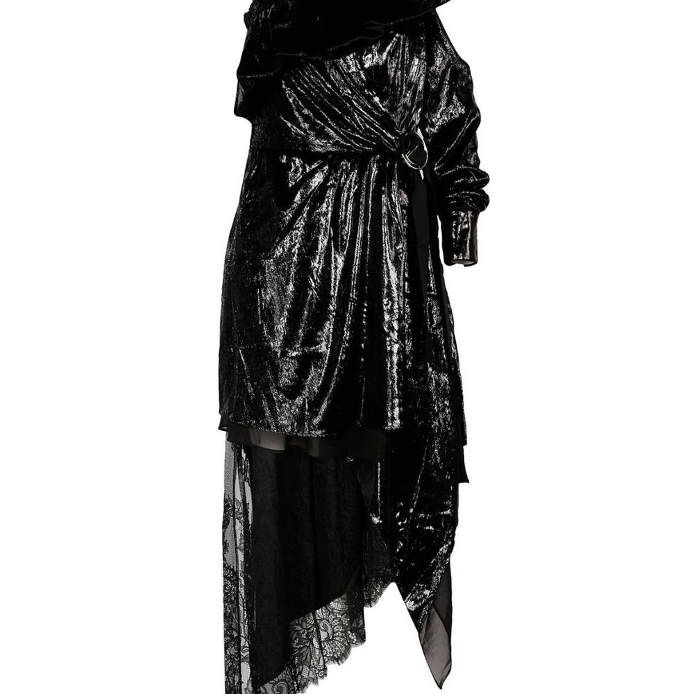 SELF-PORTRAIT Asymmetric Metallic Midi Dress